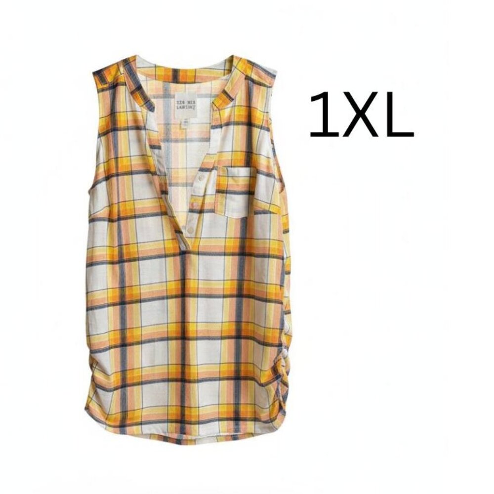 Yellow Plaid Sleeveless Top 1XL